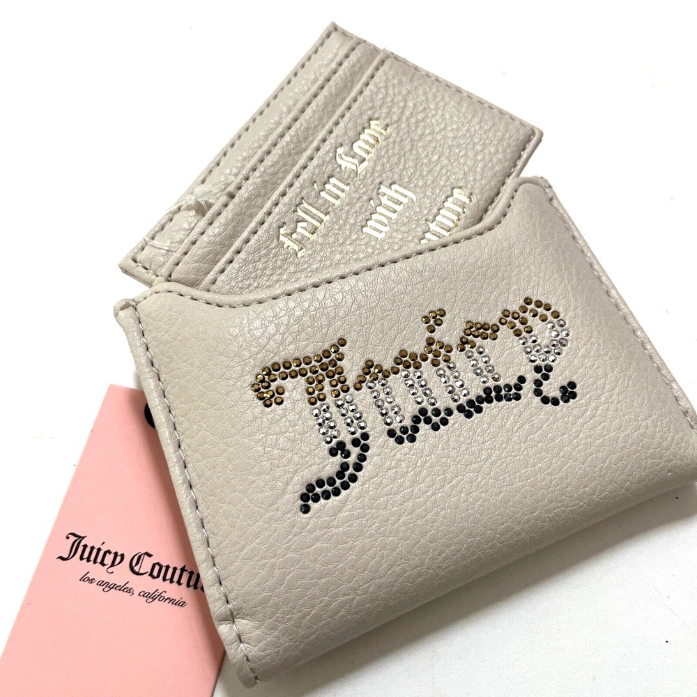 NWT JUICY COUTURE Bifold Wallet w/ Pullout Card Case Rhinestones Ivory Off White